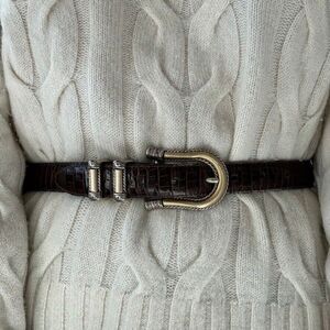 Vintage Brighton Womens Brown Leather Croc Embossed Western Hippie Belt Sz M